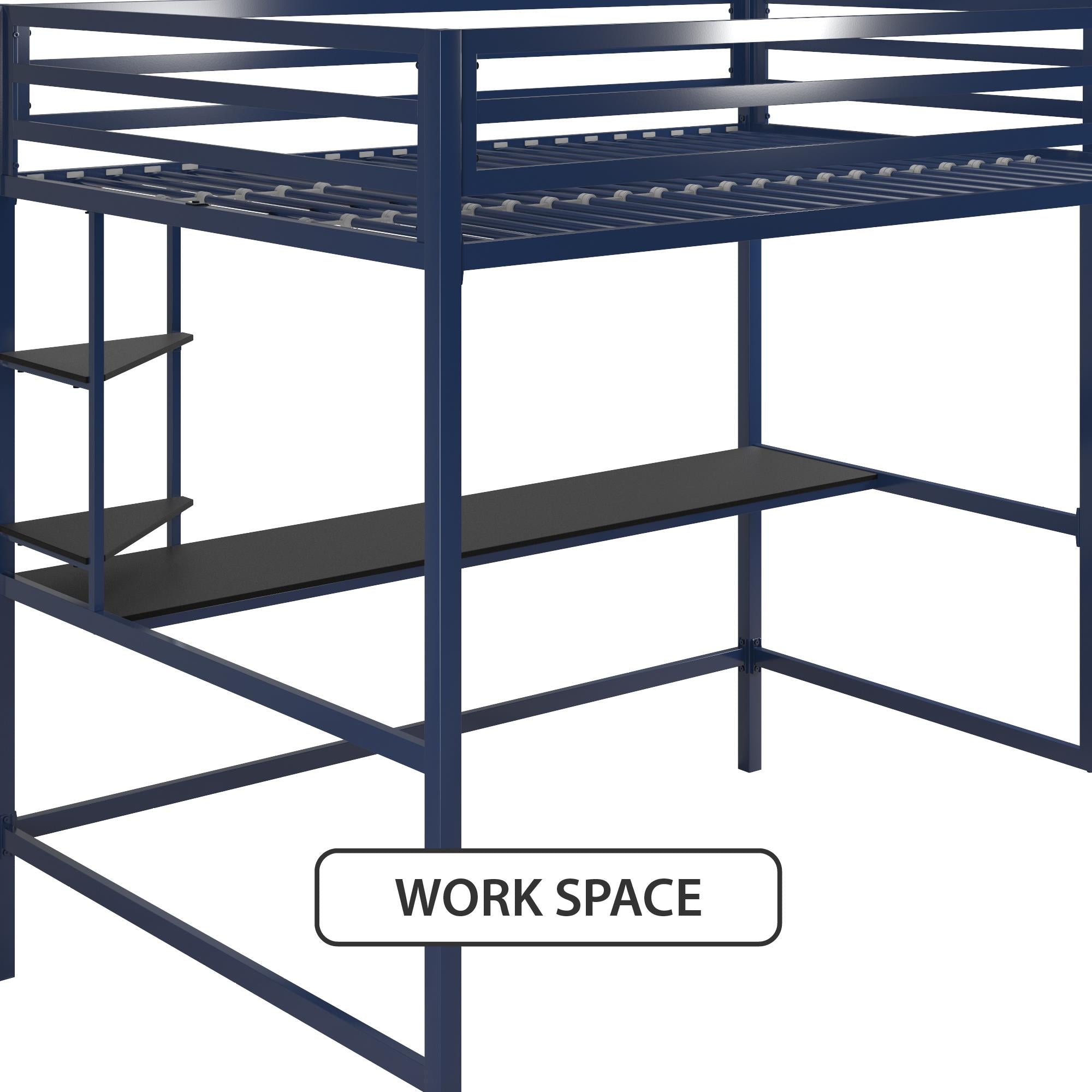 Novogratz Maxwell Metal Loft Bed with Desk & Shelves - Navy - Full
