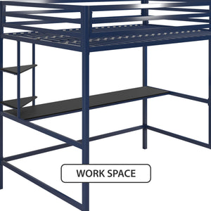 Novogratz Maxwell Metal Loft Bed with Desk & Shelves - Navy - Full