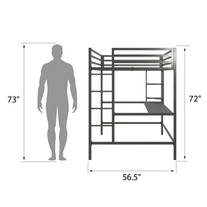 Novogratz Maxwell Metal Loft Bed with Desk & Shelves - Gray - Full