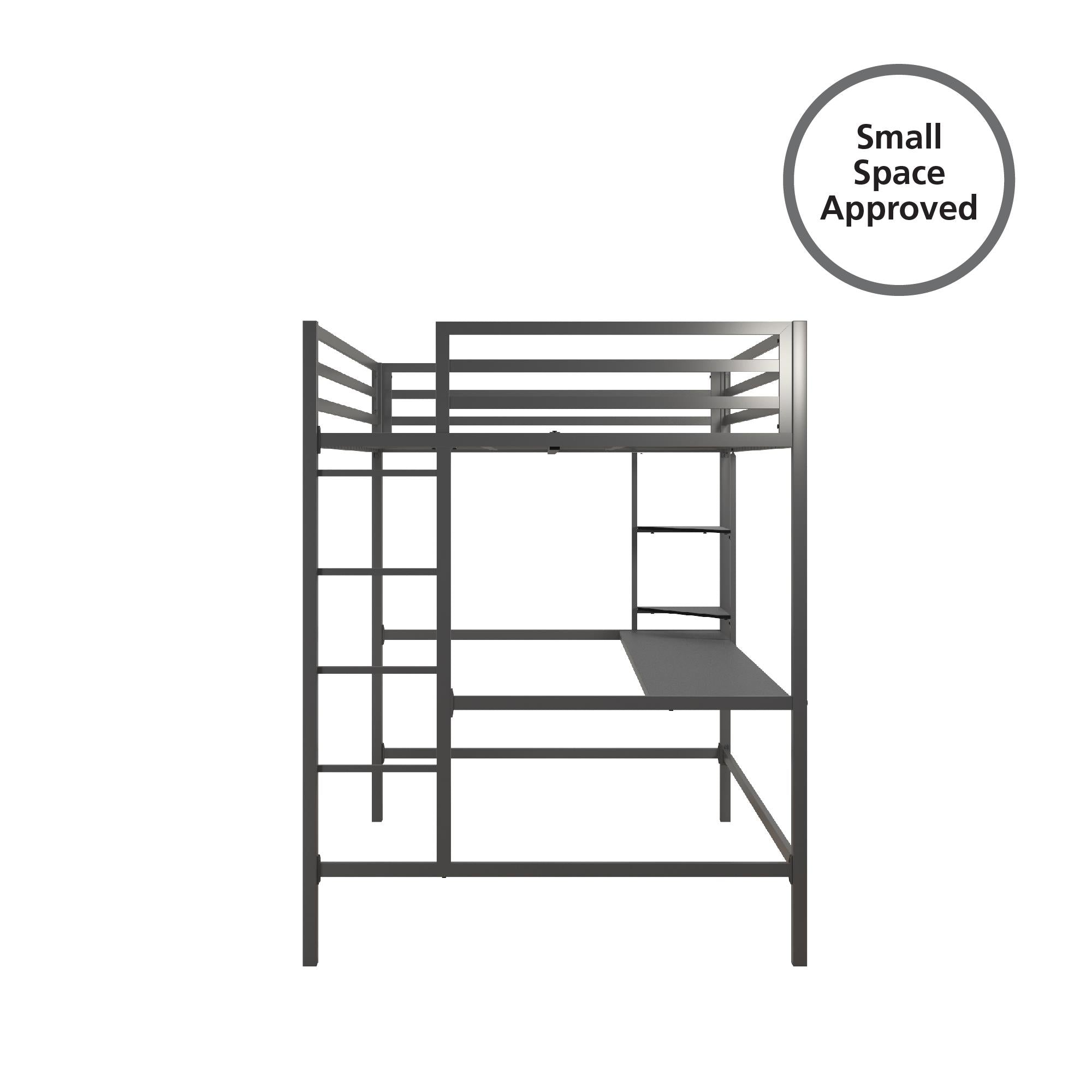 Novogratz Maxwell Metal Loft Bed with Desk & Shelves - Gray - Full