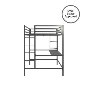 Novogratz Maxwell Metal Loft Bed with Desk & Shelves - Gray - Full