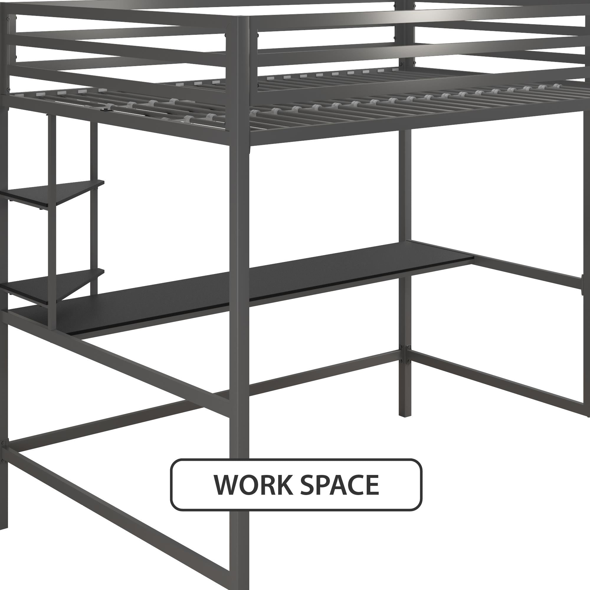 Novogratz Maxwell Metal Loft Bed with Desk & Shelves - Gray - Full