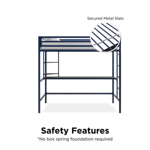 Novogratz Maxwell Metal Loft Bed with Desk & Shelves - Navy/Black - Twin