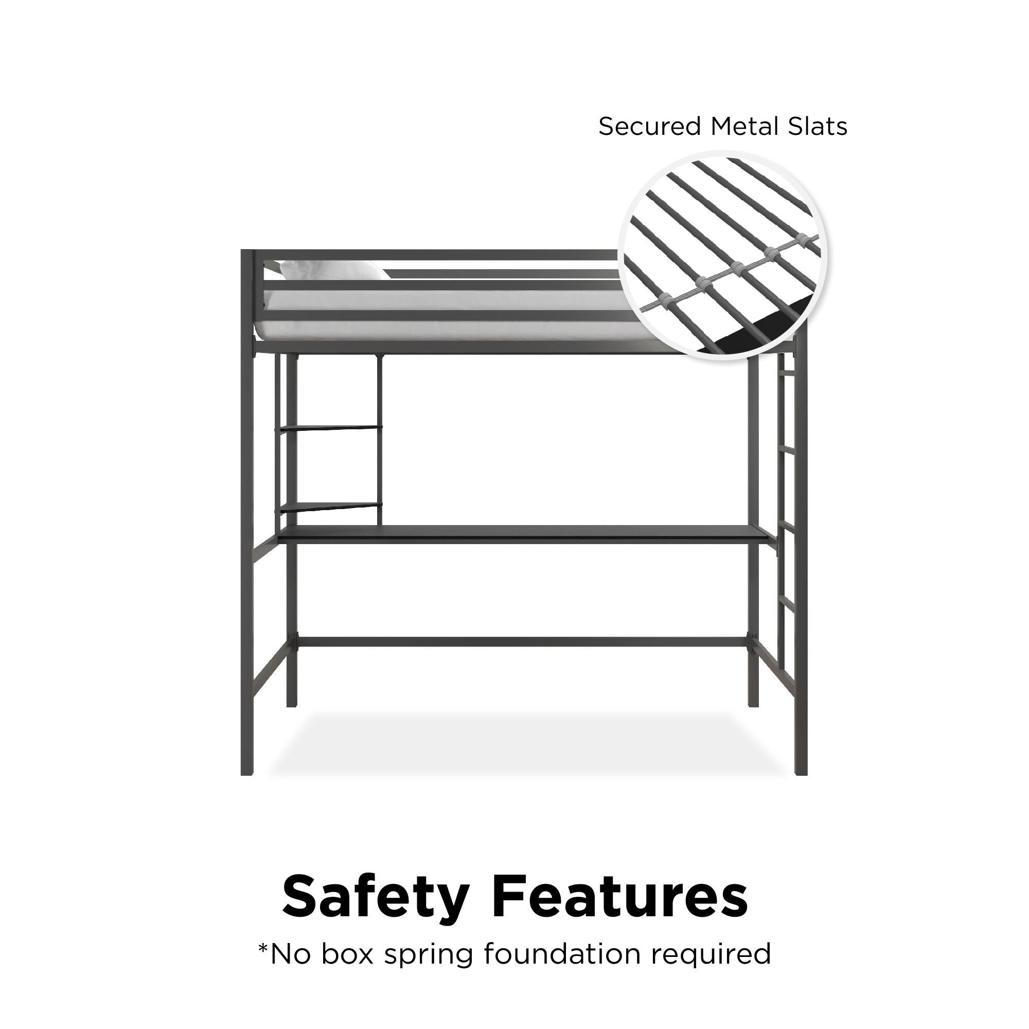 Novogratz Maxwell Metal Loft Bed with Desk & Shelves - Gray - Twin