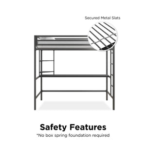 Novogratz Maxwell Metal Loft Bed with Desk & Shelves - Gray - Twin