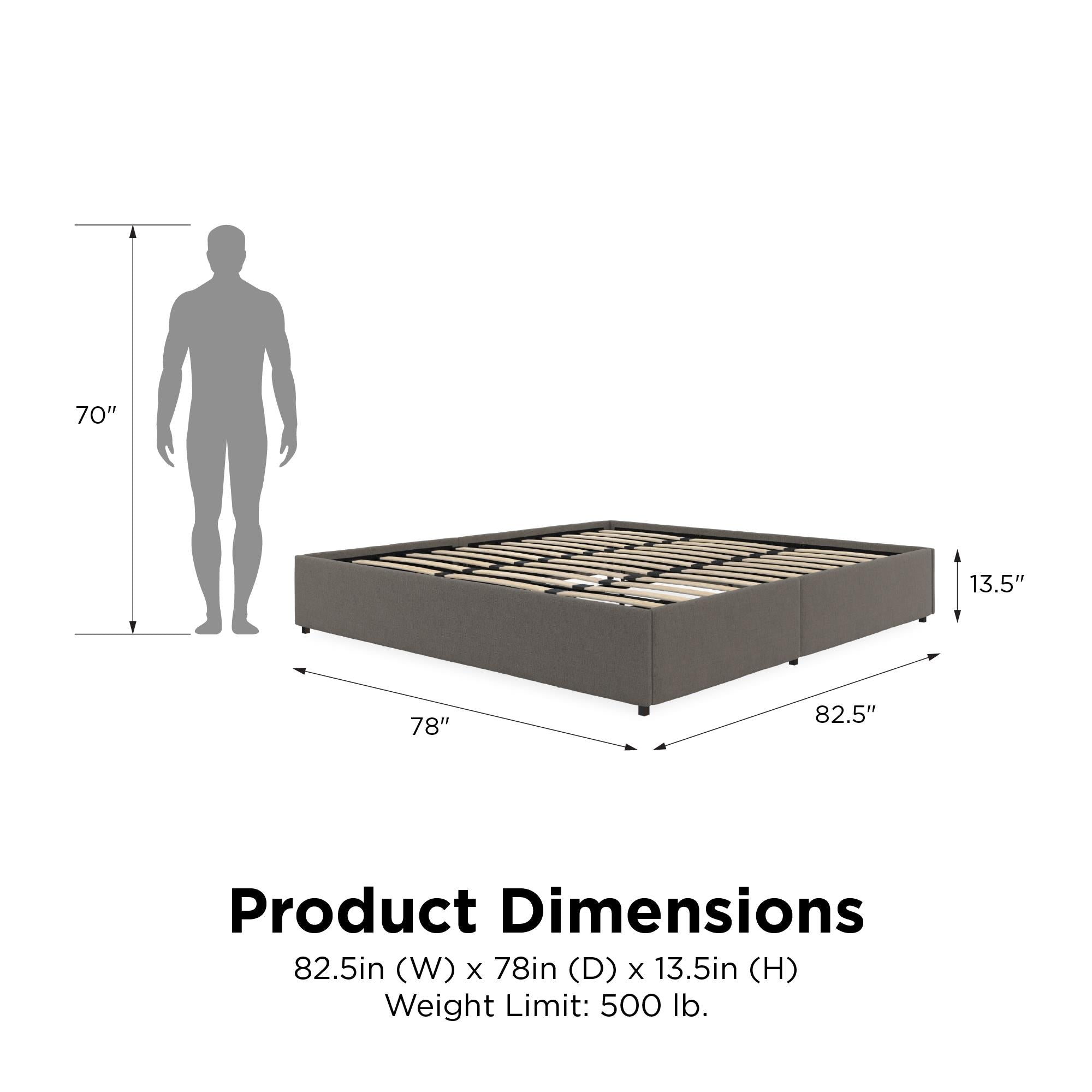 DHP Maven Bed Frame with Storage - Grey Linen - King