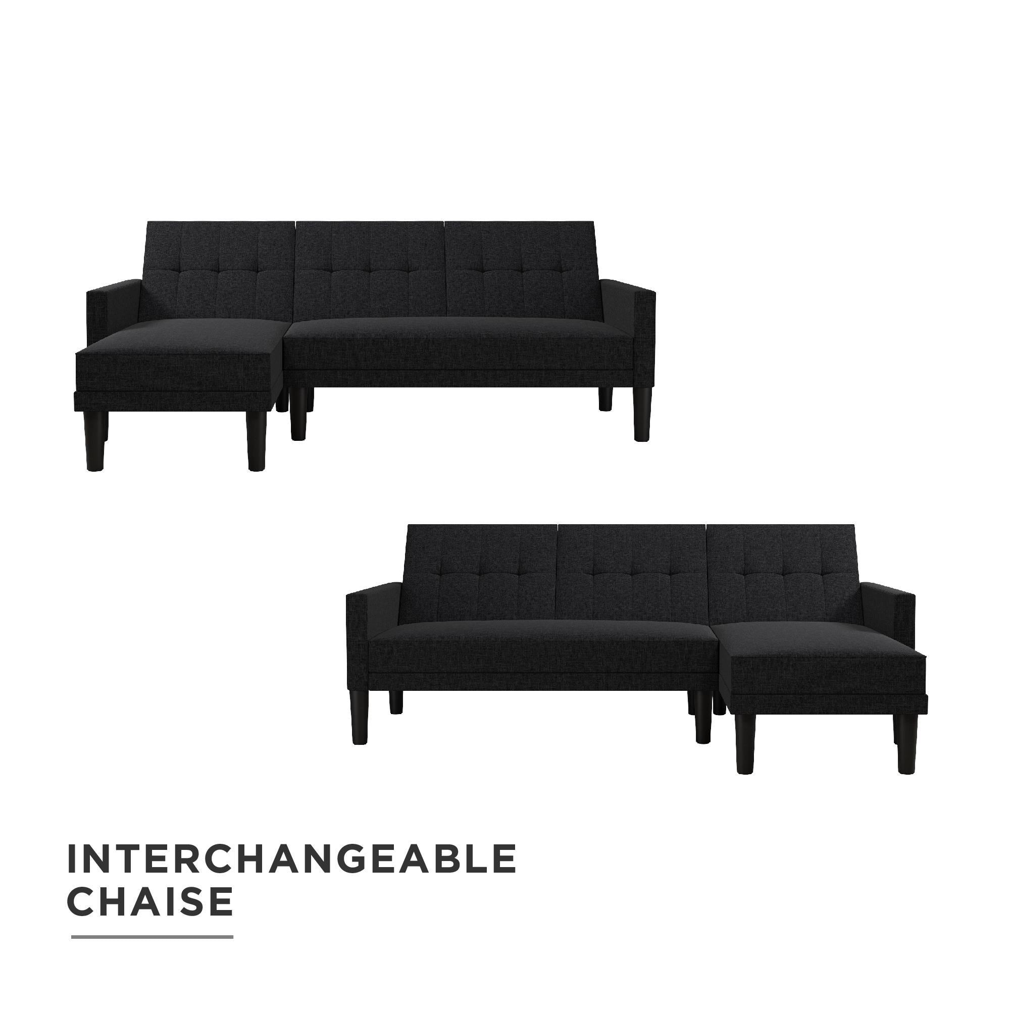 DHP Haven Small Space Sectional Sofa Futon, Dark Gray Linen - Dark Gray