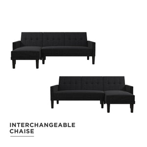 DHP Haven Small Space Sectional Sofa Futon, Dark Gray Linen - Dark Gray
