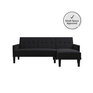 DHP Haven Small Space Sectional Sofa Futon, Dark Gray Linen - Dark Gray