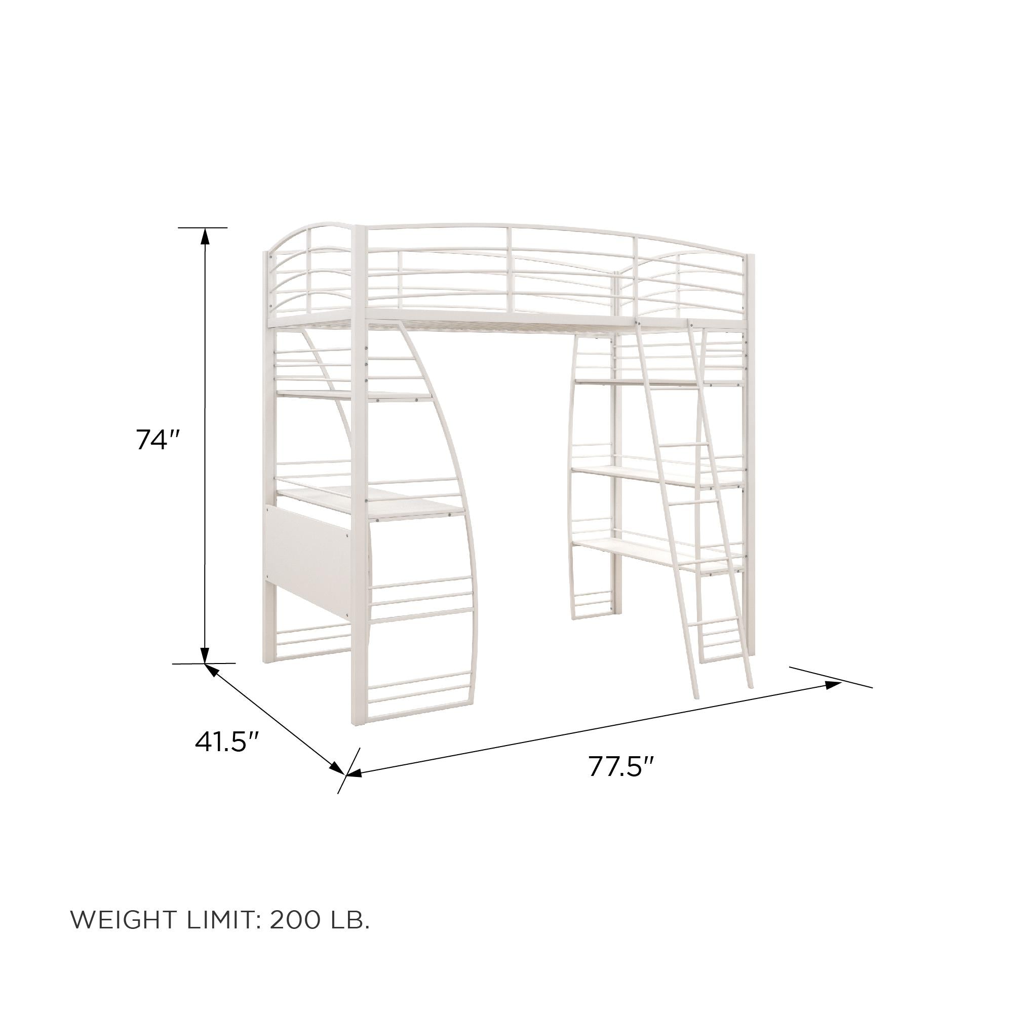 DHP Sage Studio Loft Bed with Desk and Shelves - White - Twin