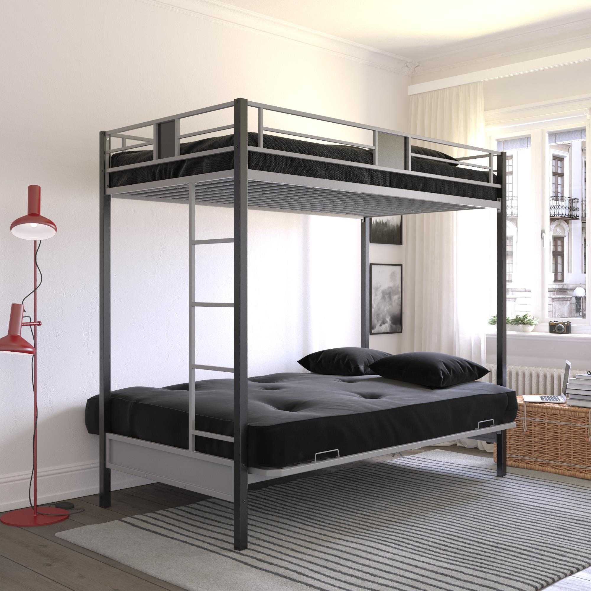 DHP Silver Screen Futon Bunk Bed - Silver - Twin-Over-Futon