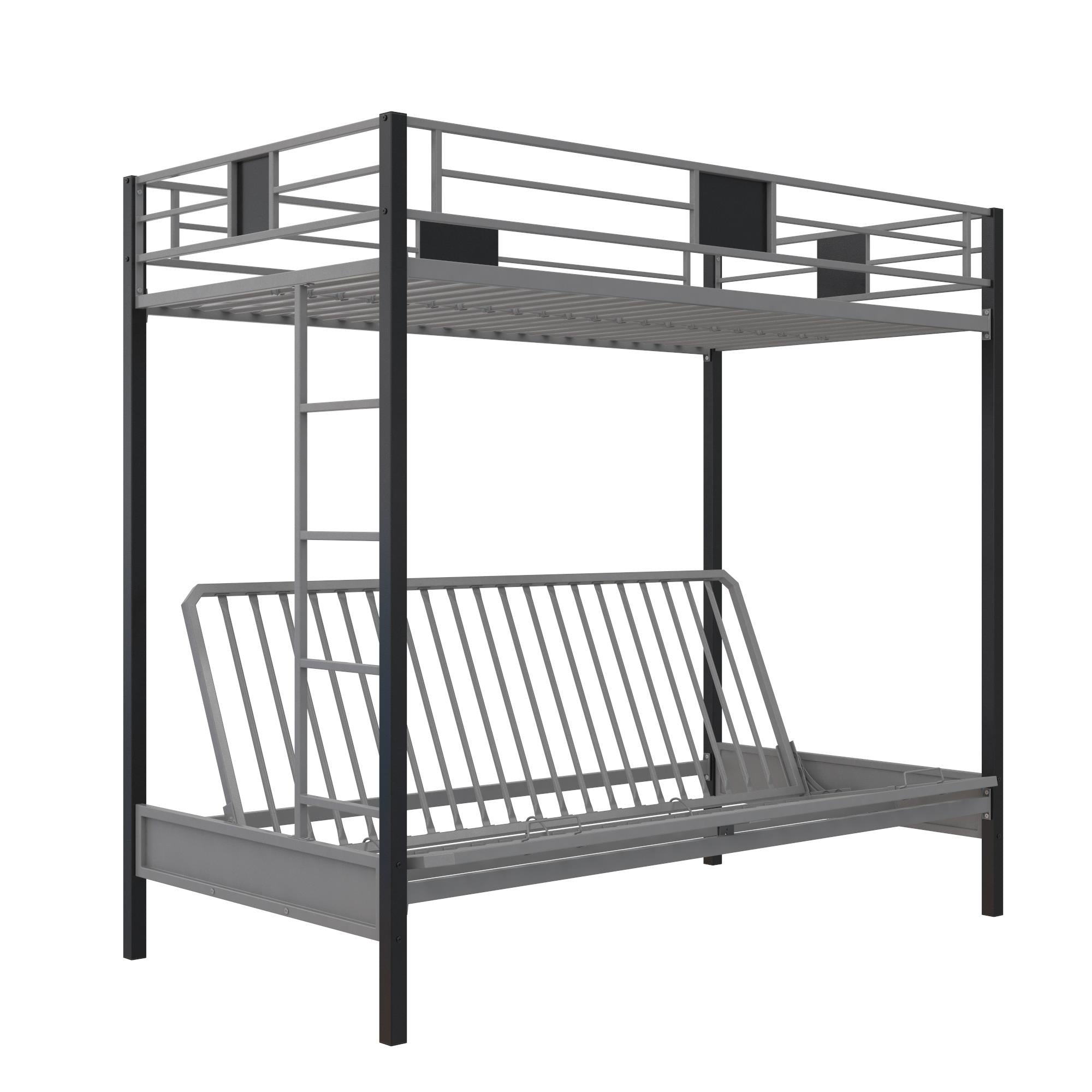 DHP Silver Screen Futon Bunk Bed - Silver - Twin-Over-Futon