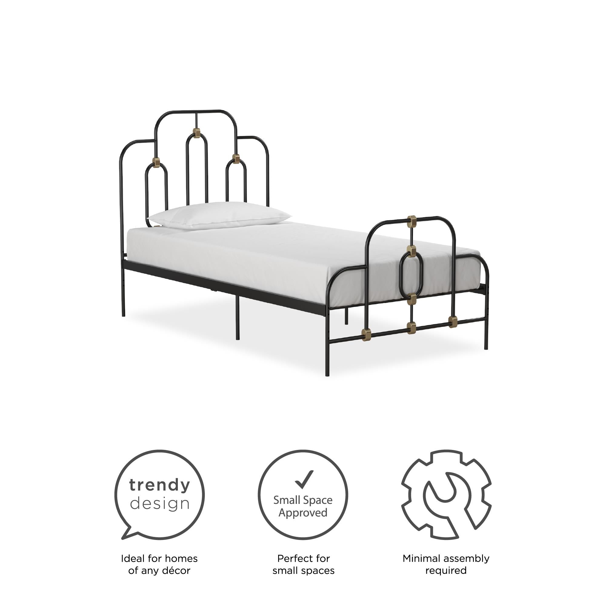 Novogratz Boutique Olivia Metal Bed - Black - Twin