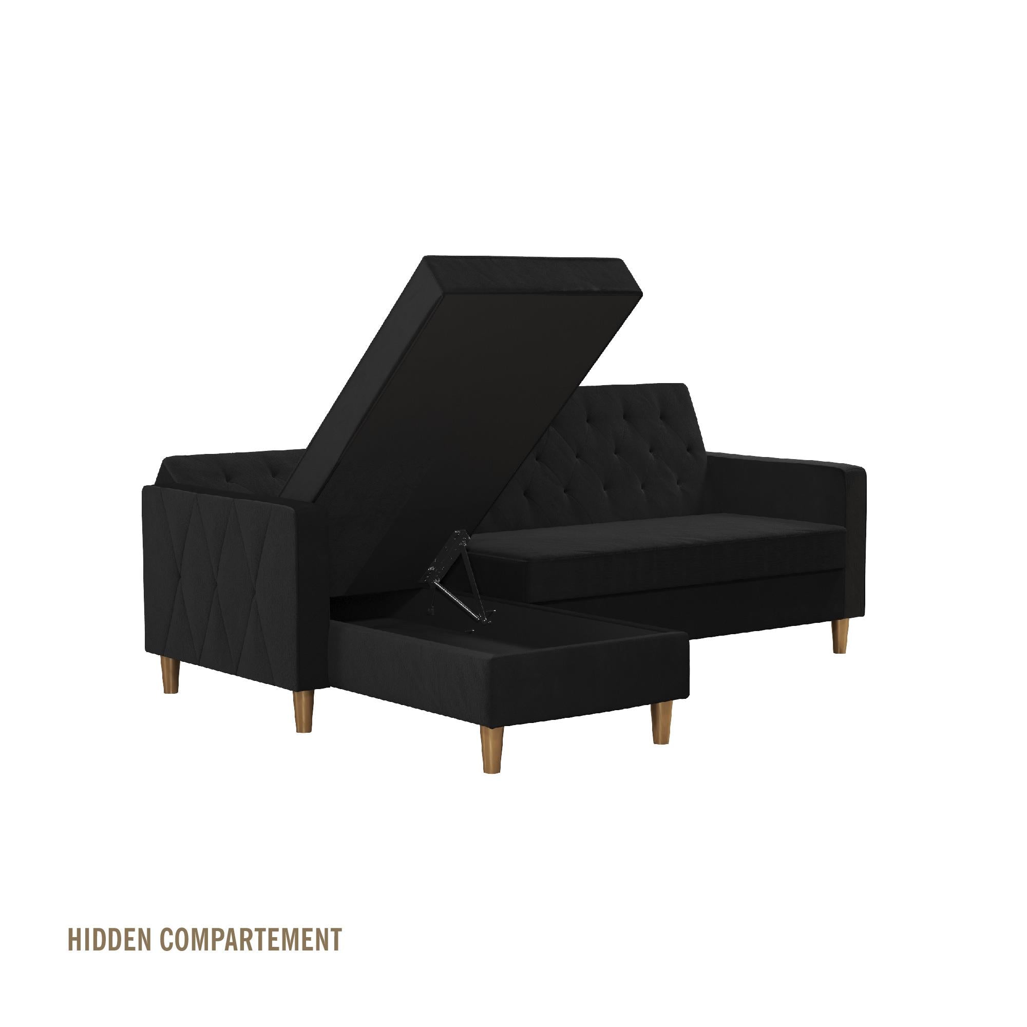 CosmoLiving Liberty Sectional Futon Sofa Bed with Storage - Black