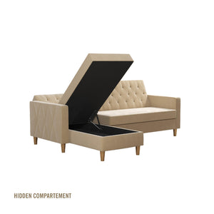 CosmoLiving Liberty Sectional Futon Sofa Bed with Storage - Ivory
