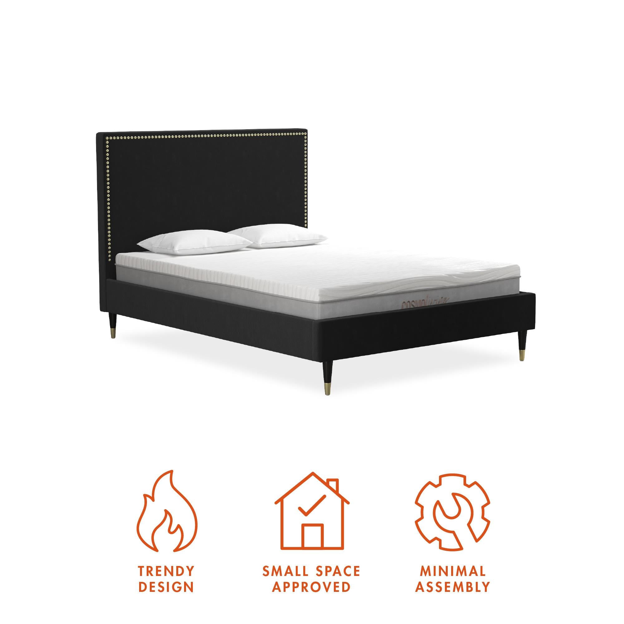 CosmoLiving Audrey Upholstered Bed - Black - Queen