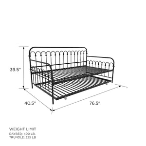 Novogratz Bright Pop Metal Daybed with Trundle - Black - Twin