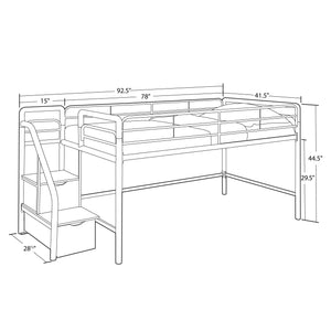 DHP Sol Kids' Low Loft Bed with Storage Steps - Black - Twin
