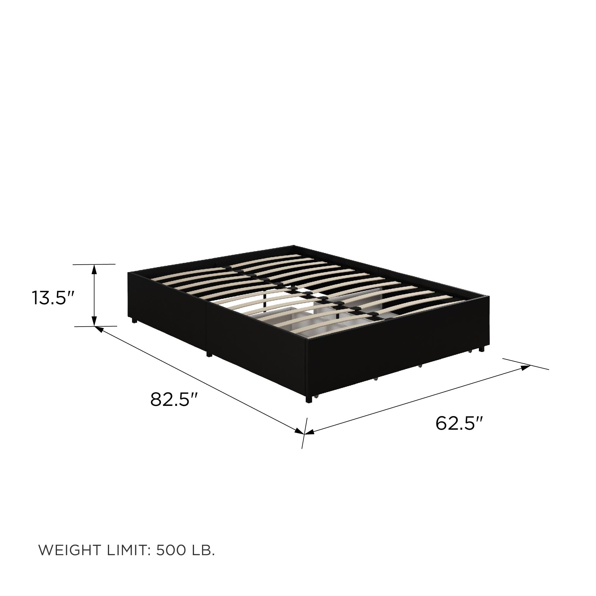 RealRooms Alden Bed with Storage Drawers - Black - Queen
