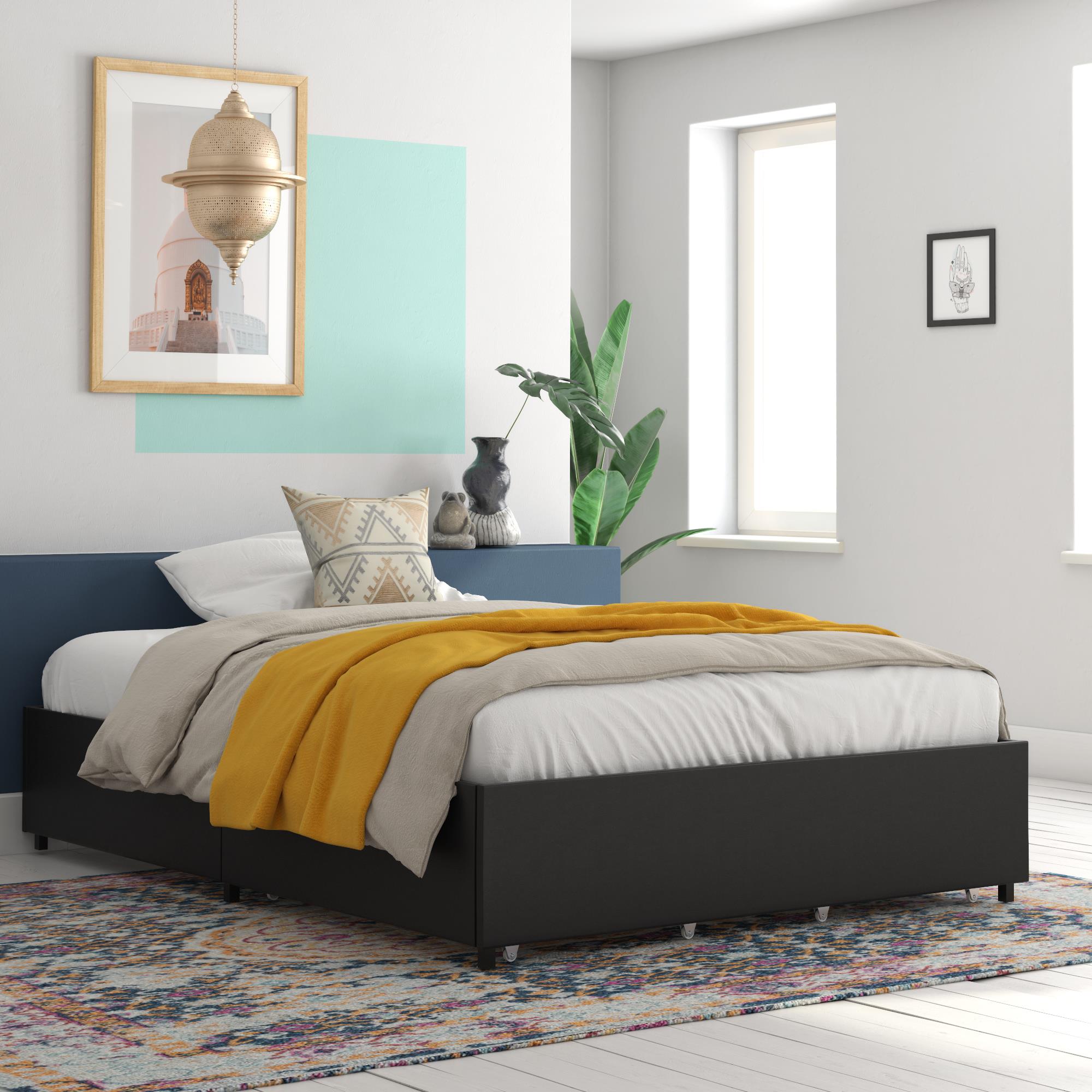 RealRooms Alden Bed with Storage Drawers - Black - Full