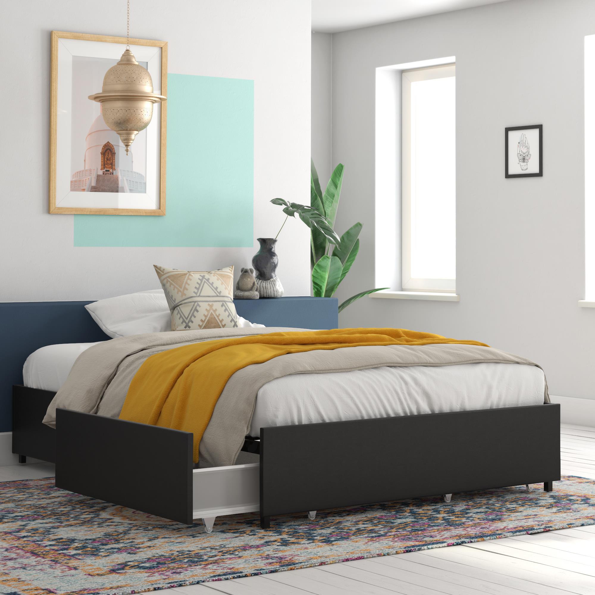 RealRooms Alden Bed with Storage Drawers - Black - Queen