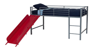 DHP Laurie Kids' Low Loft Bed with Slide - Silver / Red - Twin