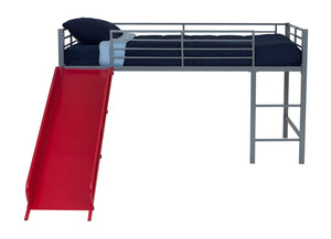 DHP Laurie Kids' Low Loft Bed with Slide - Silver / Red - Twin