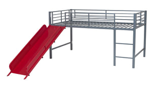 DHP Laurie Kids' Low Loft Bed with Slide - Silver / Red - Twin