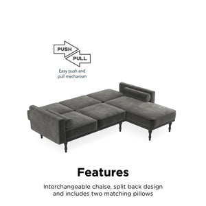 RealRooms Edison Sectional Futon Sofa Bed - Gray