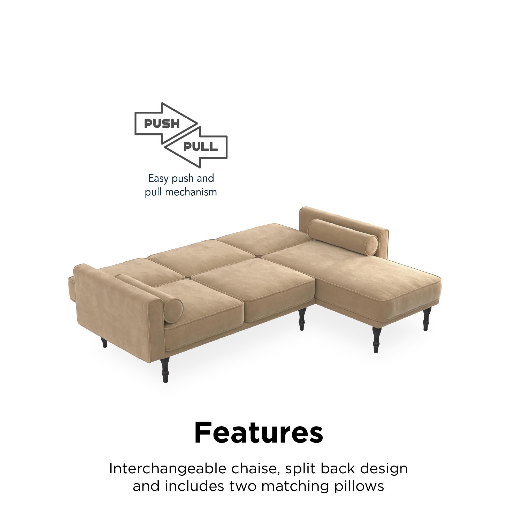 RealRooms Edison Sectional Futon Sofa Bed - Tan