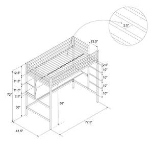 Novogratz Maxwell Metal Loft Bed with Desk & Shelves - White - Twin