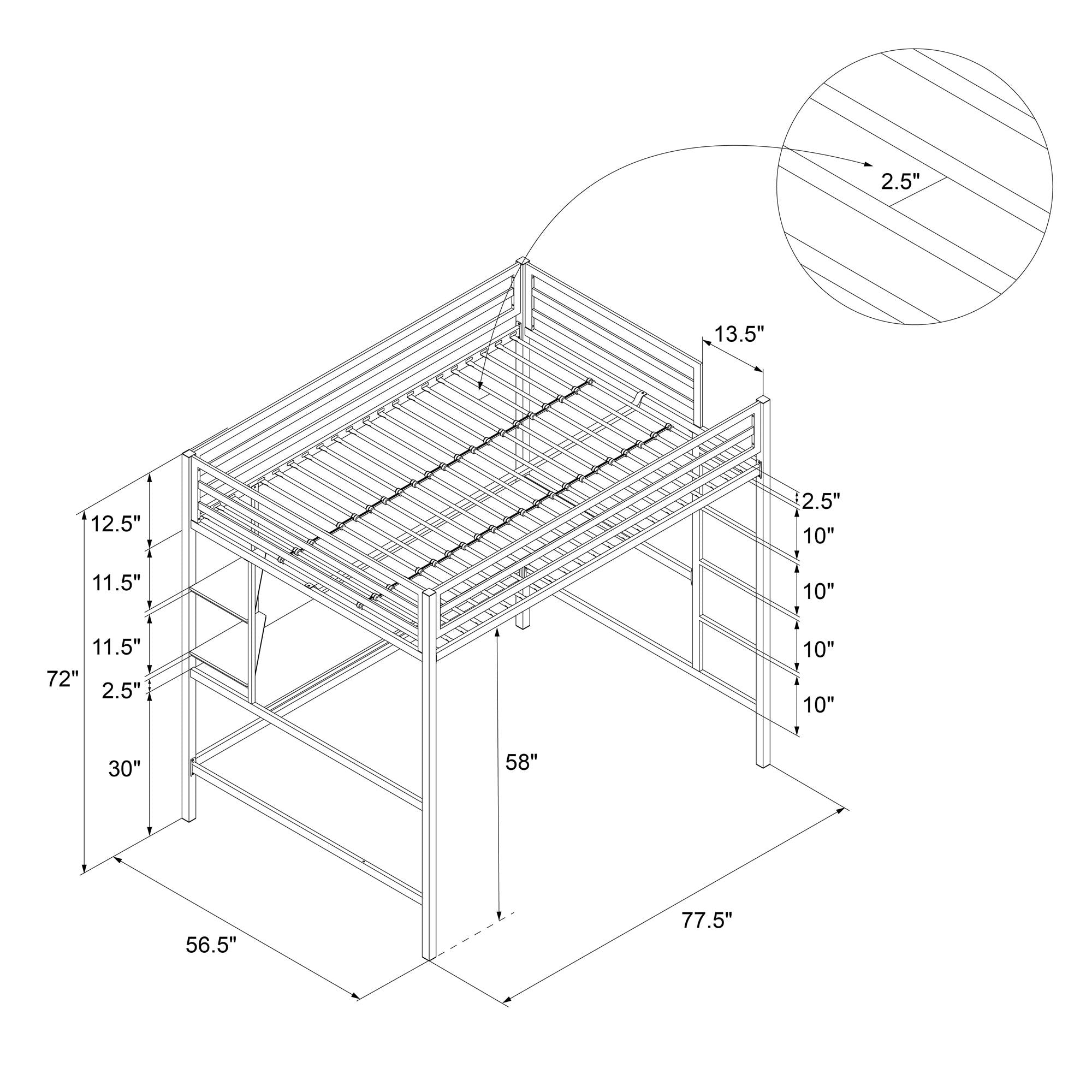 Novogratz Maxwell Metal Loft Bed with Desk & Shelves - White - Full
