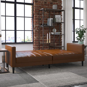 DHP Farnsworth Futon Sofa Bed - Camel Faux Leather