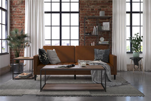 DHP Farnsworth Futon Sofa Bed - Camel Faux Leather