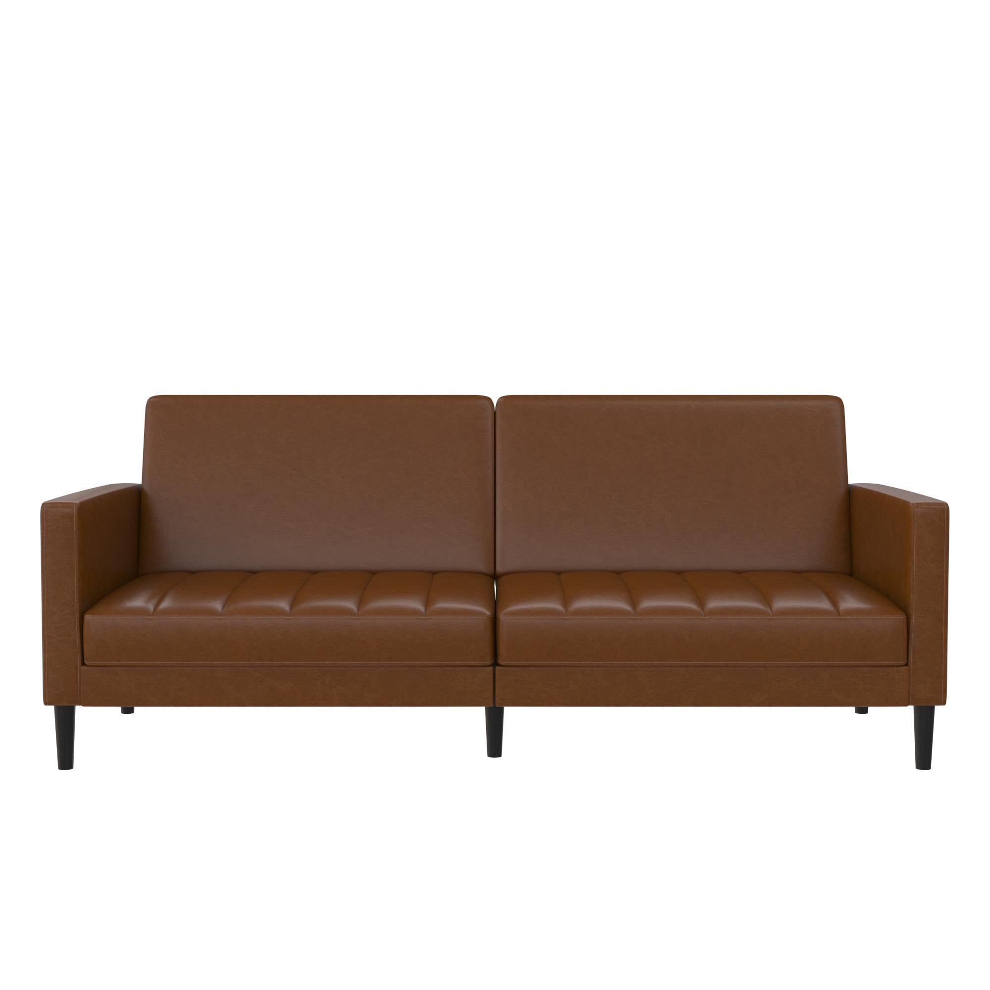 DHP Farnsworth Futon Sofa Bed - Camel Faux Leather