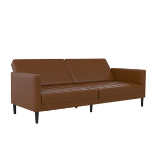 DHP Farnsworth Futon Sofa Bed - Camel Faux Leather