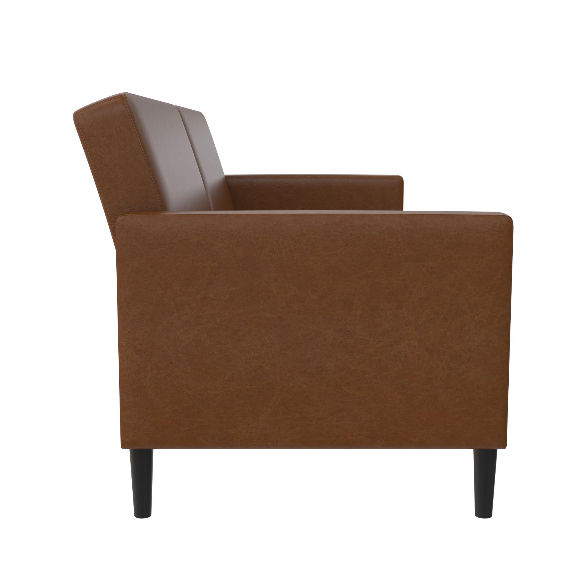 DHP Farnsworth Futon Sofa Bed - Camel Faux Leather