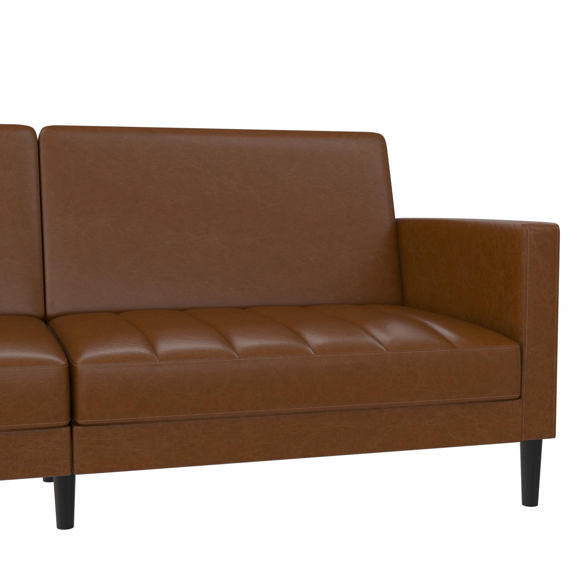 DHP Farnsworth Futon Sofa Bed - Camel Faux Leather