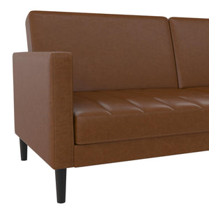 DHP Farnsworth Futon Sofa Bed - Camel Faux Leather