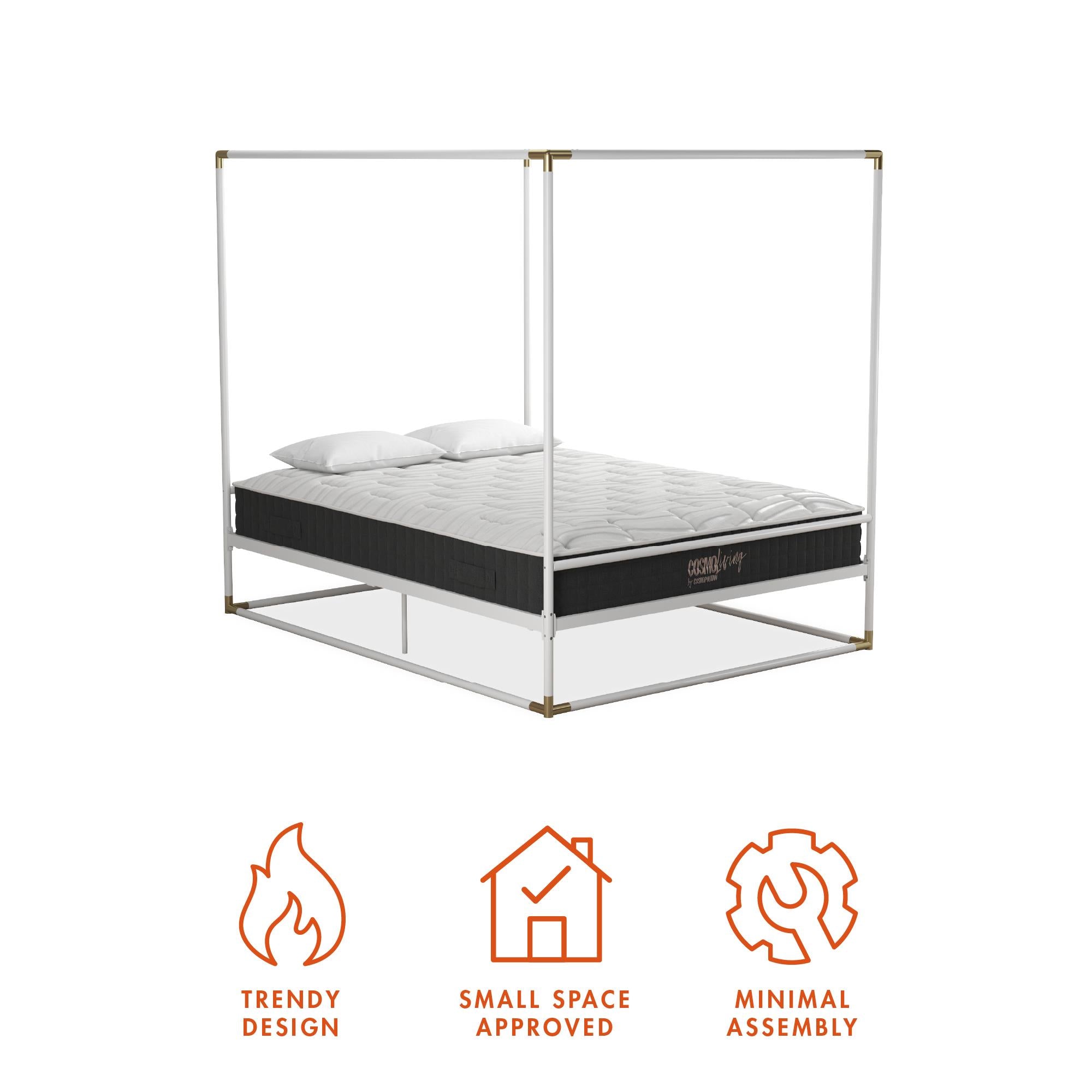 CosmoLiving Celeste Canopy Metal Bed - White - Queen
