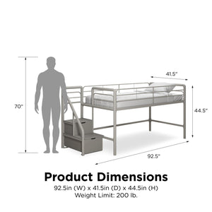 DHP Sol Kids' Low Loft Bed with Storage Steps - Silver / grey - Twin