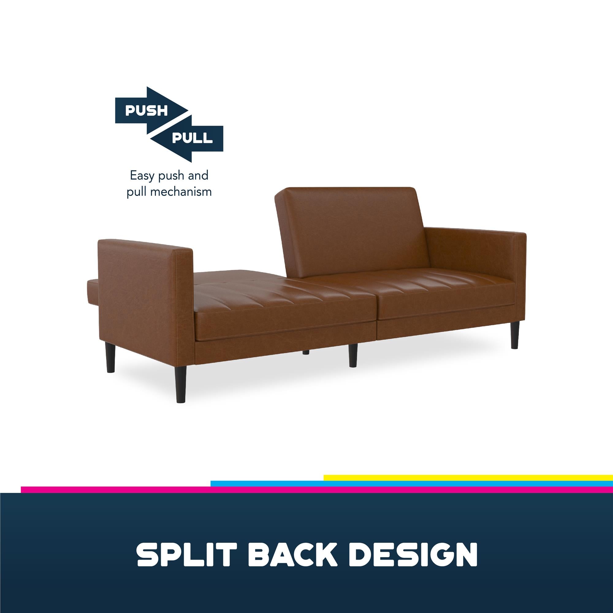 DHP Farnsworth Futon Sofa Bed - Camel Faux Leather
