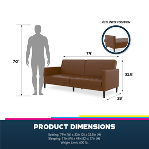 DHP Farnsworth Futon Sofa Bed - Camel Faux Leather