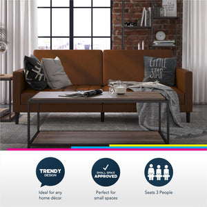 DHP Farnsworth Futon Sofa Bed - Camel Faux Leather