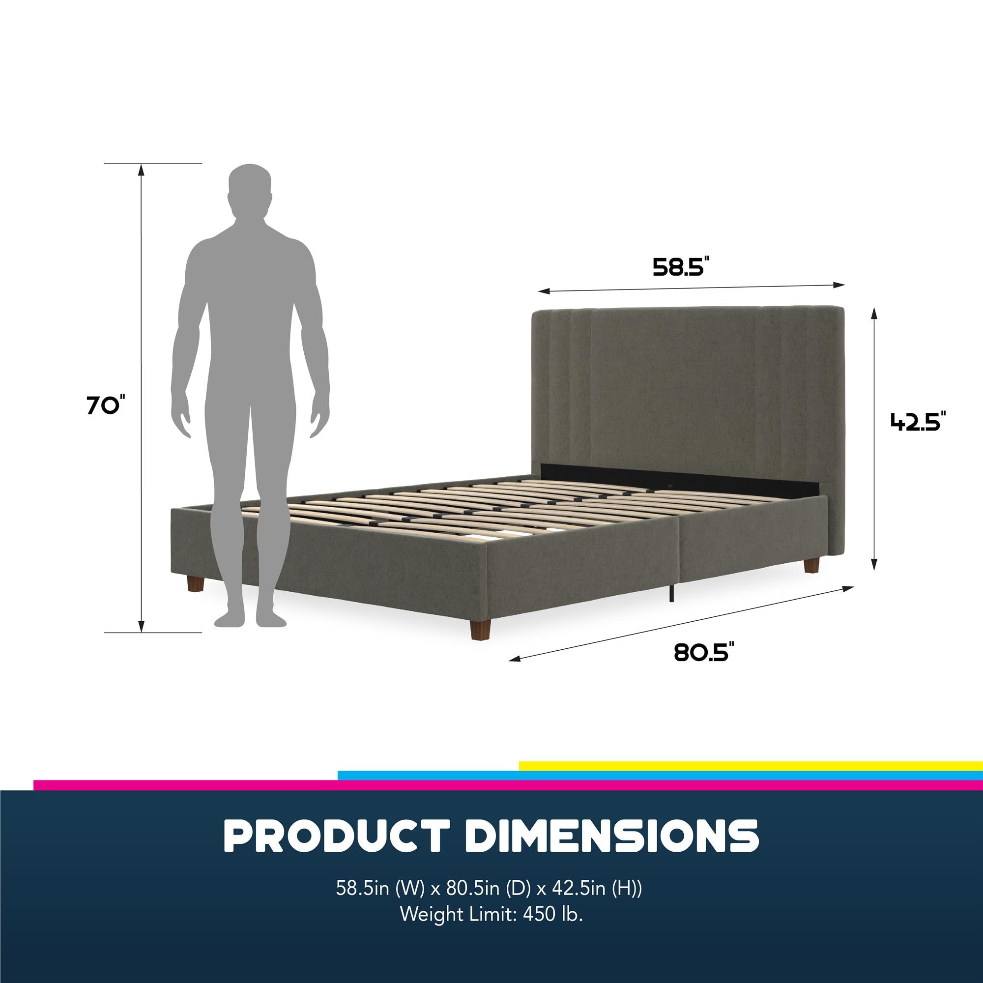DHP Wynn Upholstered Bed Frame - Light Gray - Full