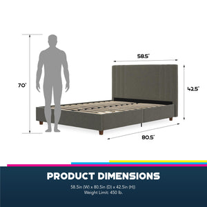 DHP Wynn Upholstered Bed Frame - Light Gray - Full