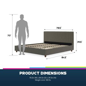 DHP Wynn Upholstered Bed Frame - Light Gray - King