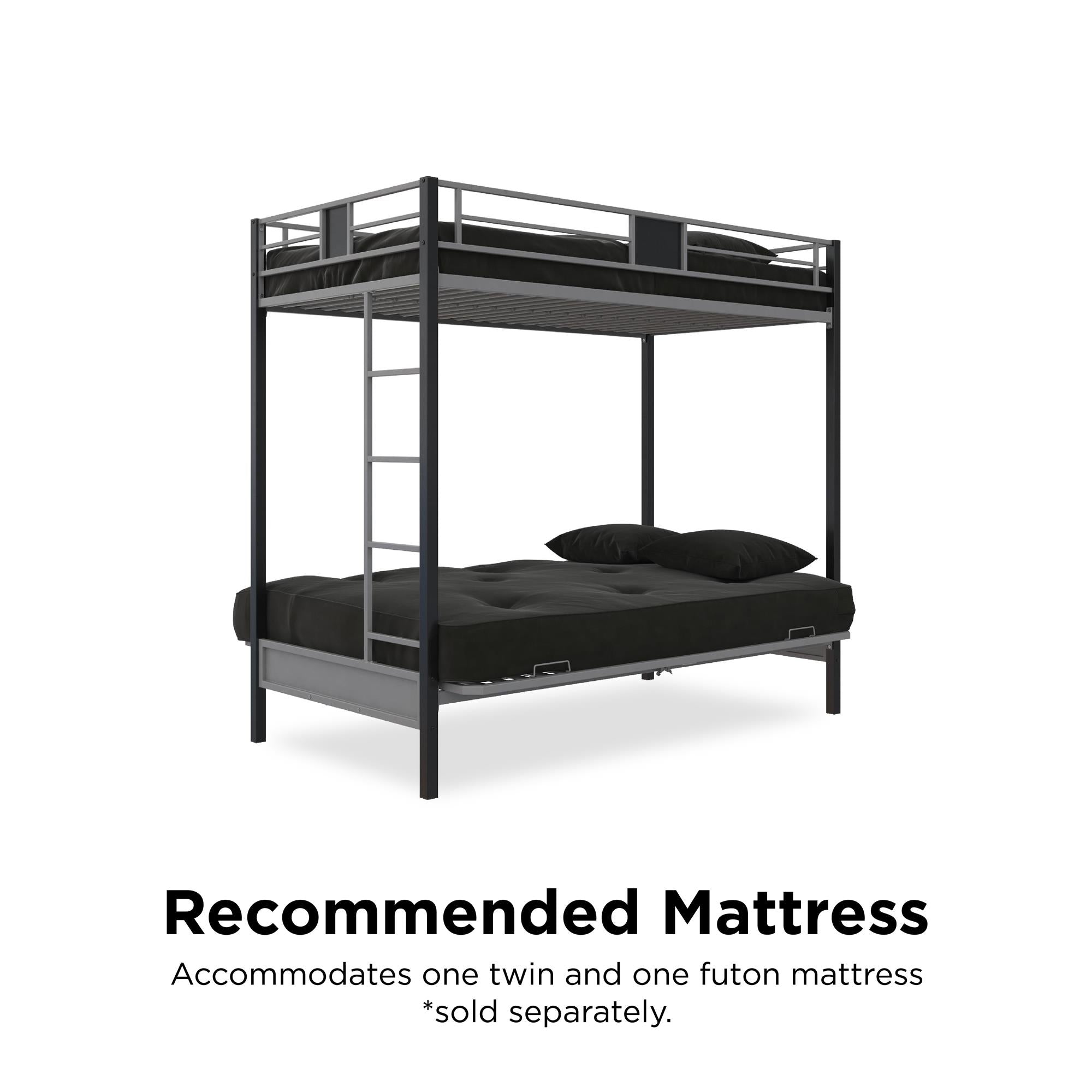 DHP Silver Screen Futon Bunk Bed - Silver - Twin-Over-Futon