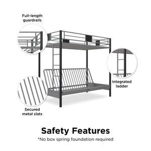 DHP Silver Screen Futon Bunk Bed - Silver - Twin-Over-Futon