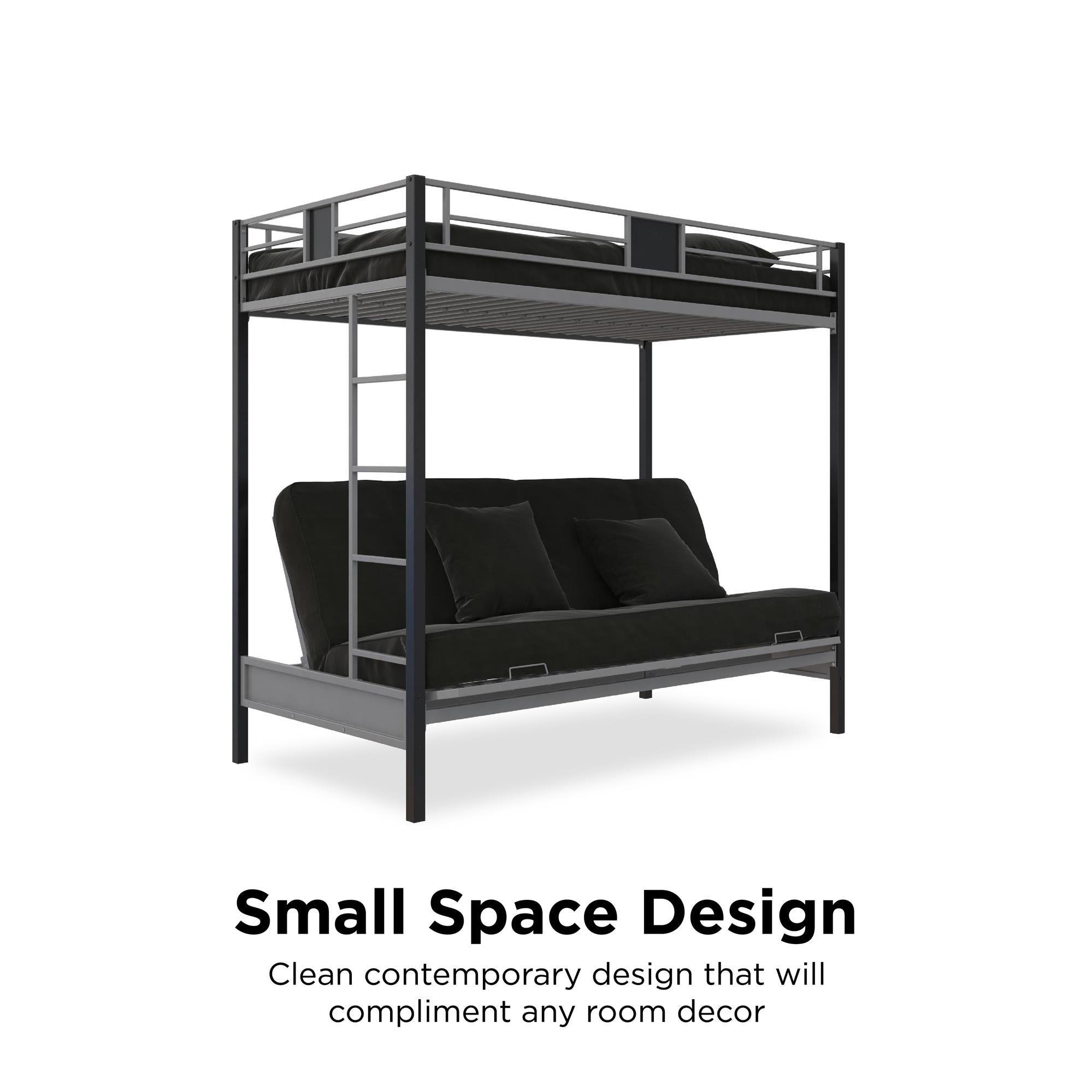 DHP Silver Screen Futon Bunk Bed - Silver - Twin-Over-Futon